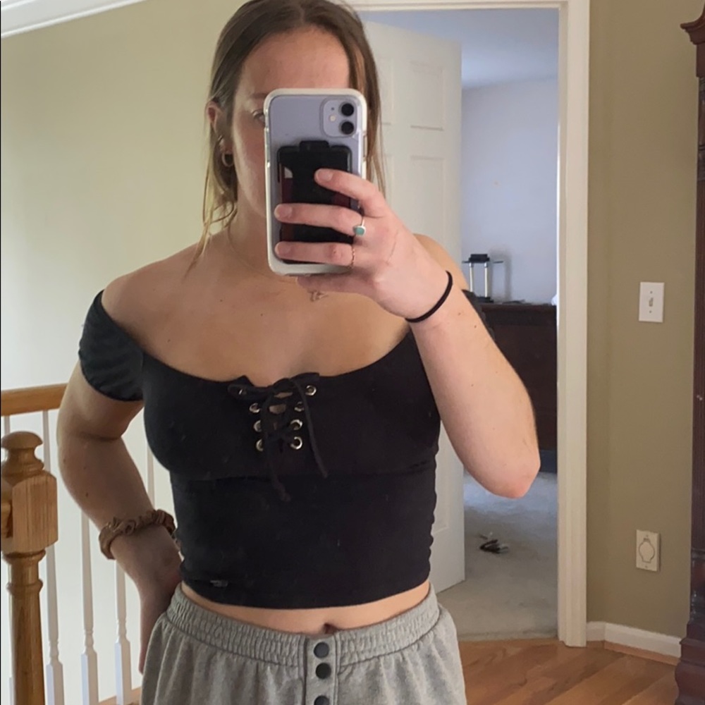 Me To We black tie off shoulder top